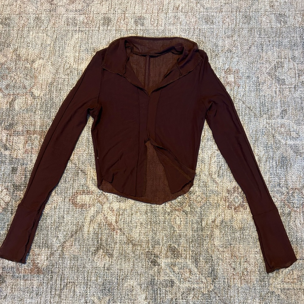 Edikted Mesh Brown Long Sleeve Top